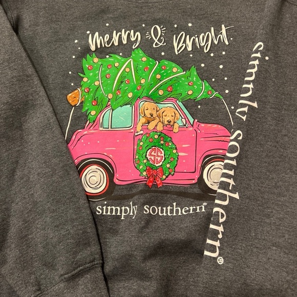 Like New Simply Southern Merry & Bright Puppies Christmas Sweatshirt Sz M - Picture 3 of 3